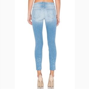 Mother Looker Ankle Crop Fray Paint Splatter Skinny Stretch Jeans